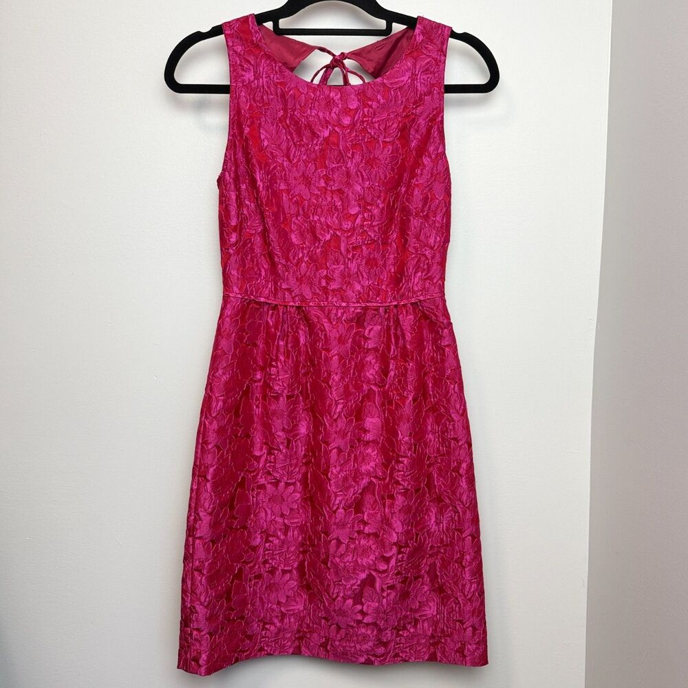 J. Crew Collection Marla Dress Size 2 Magenta Gardenia Jacquard Silk Blend XS/S